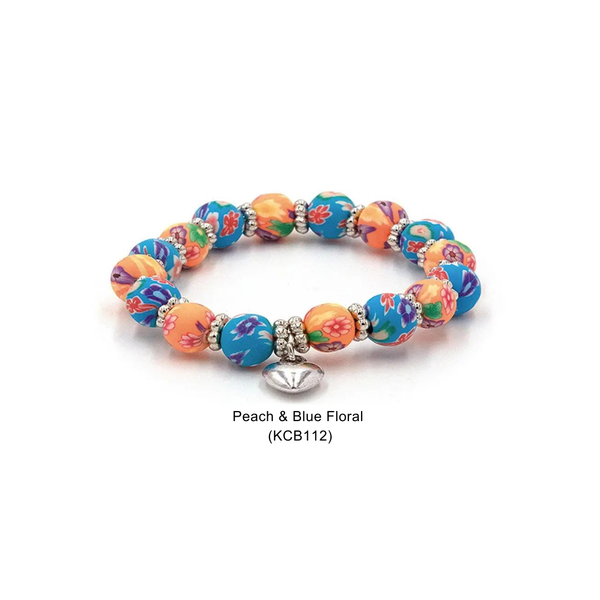 Kids Clay Beaded Stretch Charm Bracelets : Cherry & White (KCB216G) - Lulu Bella Boutique