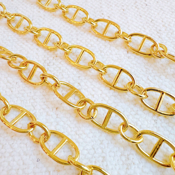 Golden Bit Linked Longer Chain Necklace