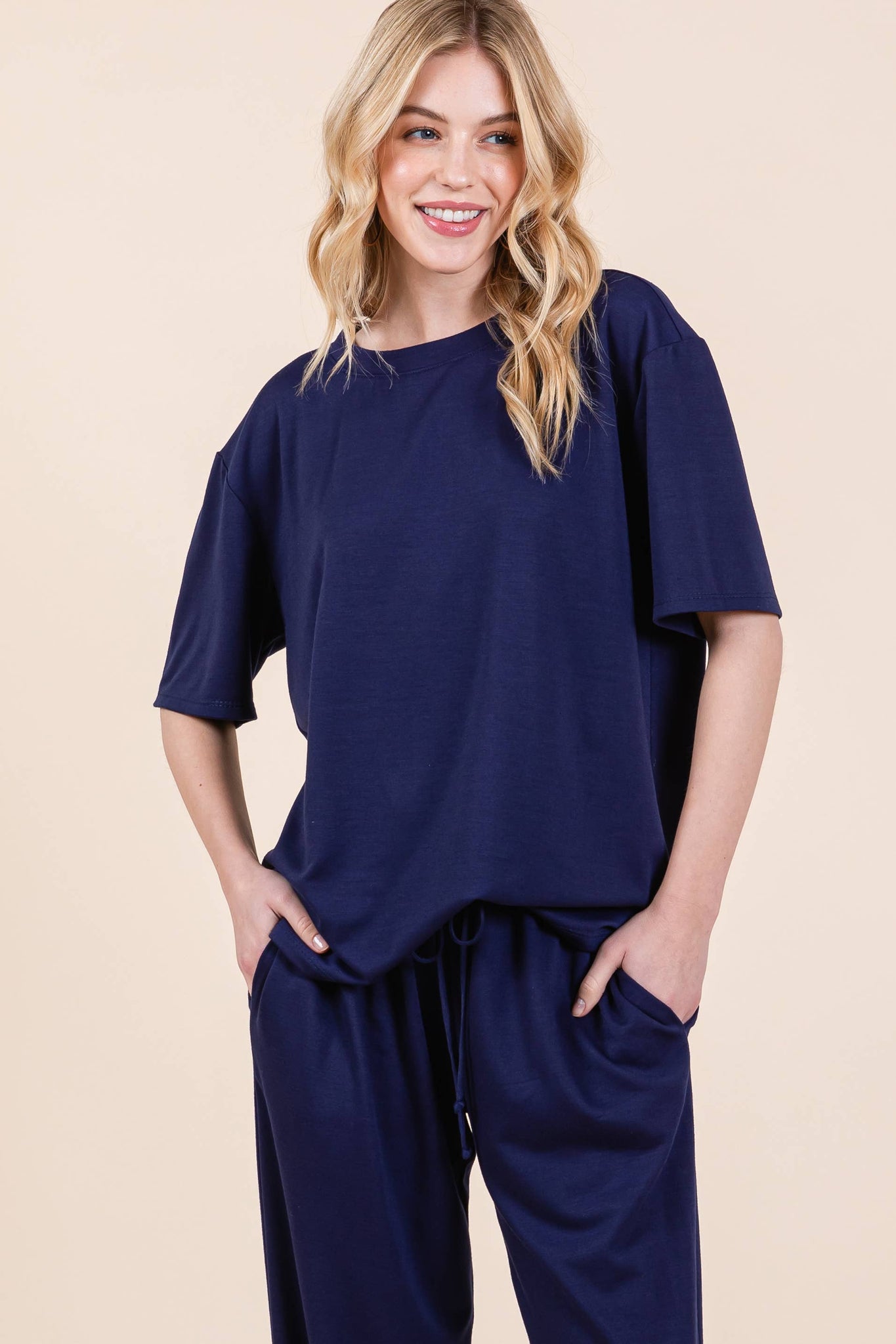 Plus Size Solid  Casual Loungewear Set: Navy Blue / 3XL - Lulu Bella Boutique