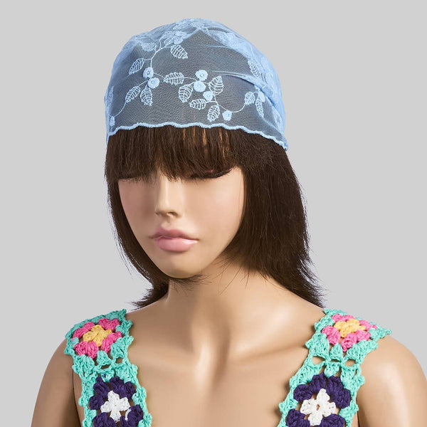 LACE FLORAL HEAD WRAP OR SHOULDER SCARF: BLUE / 1 SIZE - Lulu Bella Boutique