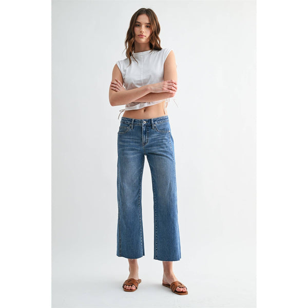 MID RISE STRAIGHT TUMMY TUCK CROP LOOSE FIT: BLUE CHILL / 24 - Lulu Bella Boutique