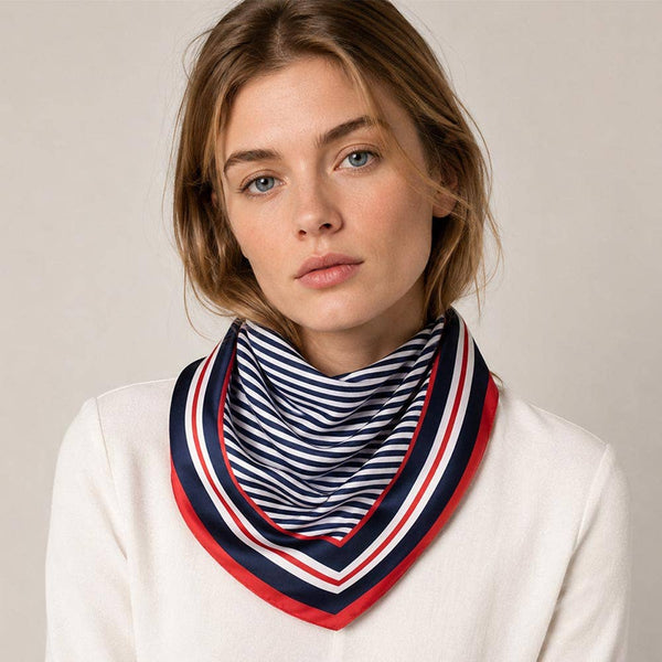 Classic Border Versatile Striped Print Square Scarf
