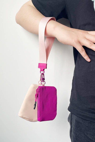 Dual Pouch Wristlet Keychain Wallet: PURPLE/LAVENDER