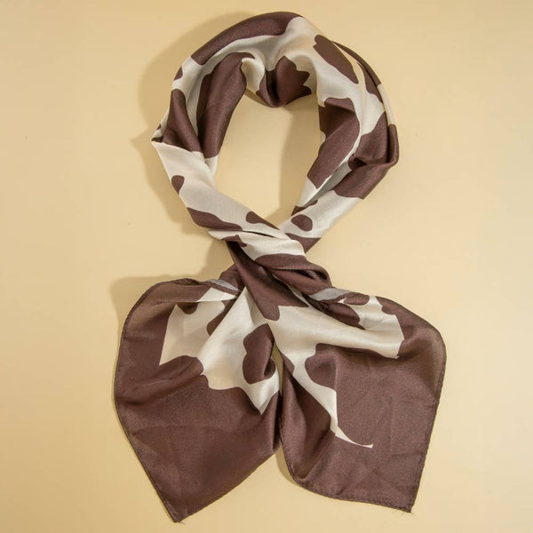 Dark Brown Cow Print Square Bandana Scarf: BR