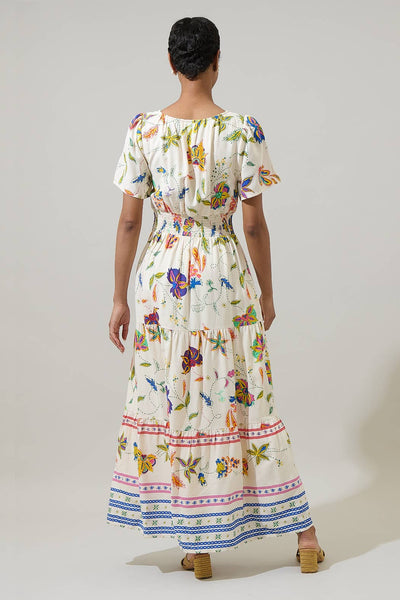 Miraflor Rony Smocked Maxi Dress: IvoryMulti / S - Lulu Bella Boutique