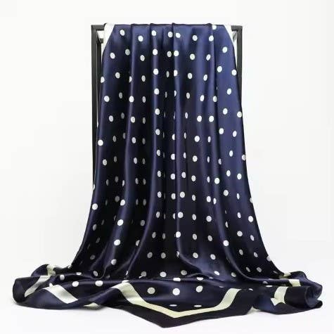 LARGE POLKA DOT PRINT BANDANA SCARF: NAVY