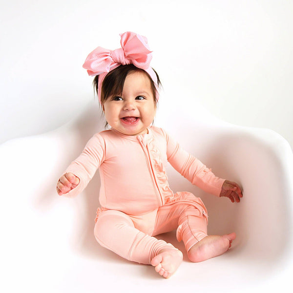 Bamboo Baby Pajama Sleepies Little Baby Ruffle Zip Olivia Pink: 0-3m