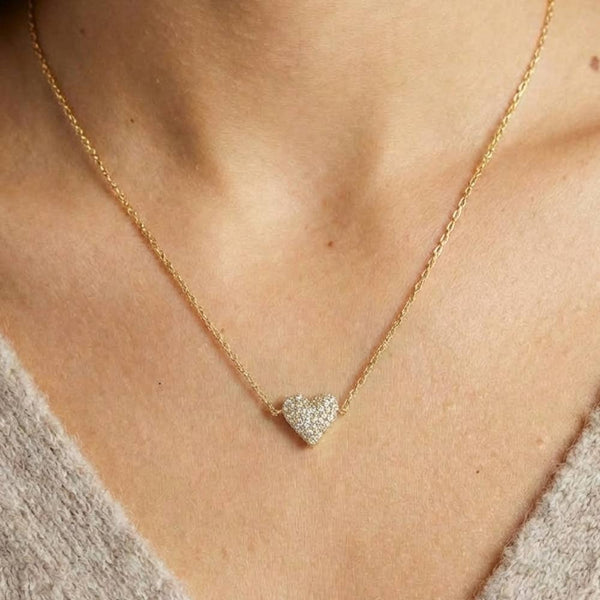 Gold Dipped Cz Pave Heart Pendant Necklace: GOLD - Lulu Bella Boutique