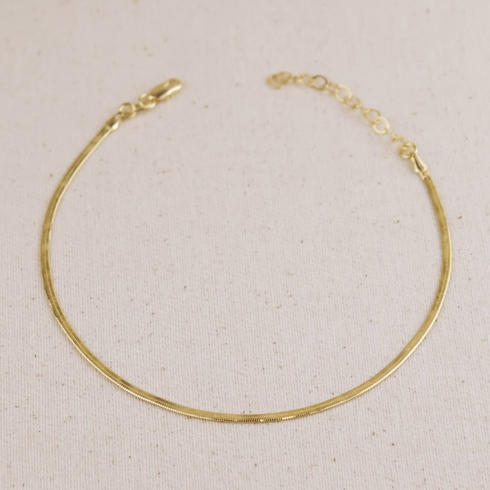 18k Gold Filled 2mm Herringbone Anklet - Lulu Bella Boutique