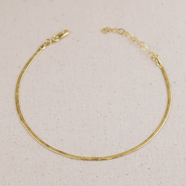 18k Gold Filled 2mm Herringbone Anklet - Lulu Bella Boutique
