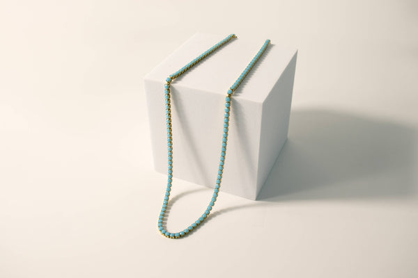 18k Gold Turquoise Rhinestone Tennis Chain Necklace: 16"+2" / 3mm - Lulu Bella Boutique