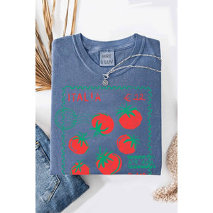 ITALIA AIR MAIL WASHED GRAPHIC TEE: INDIGO / S-M-L-XL(1-2-2-1) - Lulu Bella Boutique