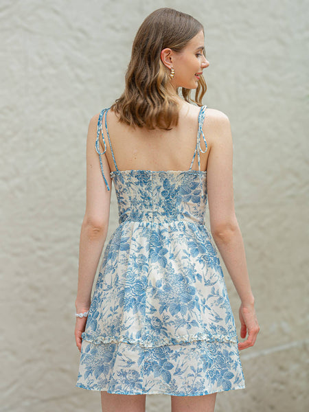 RP2392 - Blue Floral Charm Dress: S - Lulu Bella Boutique
