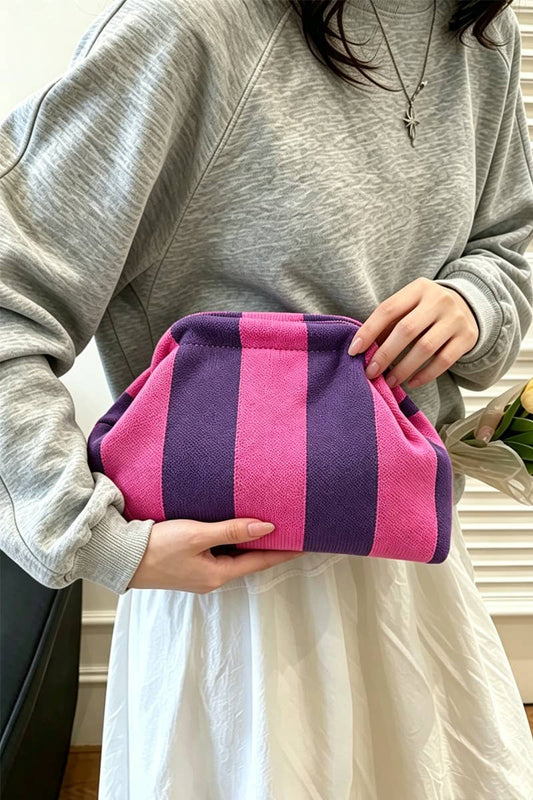 Striped Clasp Clutch Makeup Bag: PURPLEHOTPINK