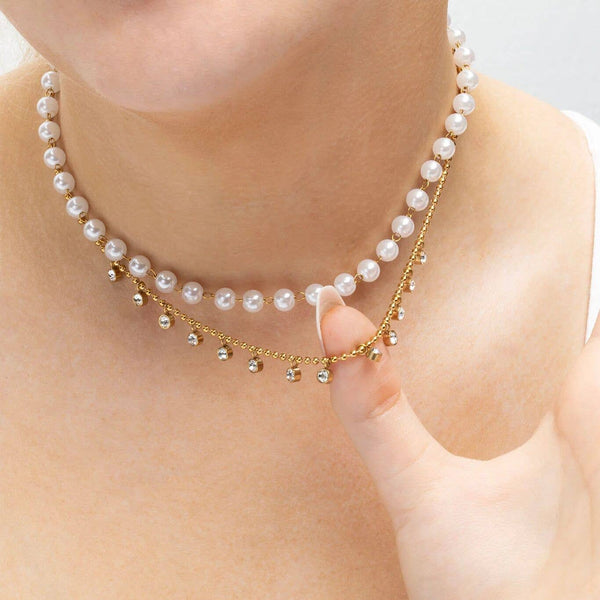 18K Gold PVD Stainless Steal Round Stone Dangle Necklace: Gold
