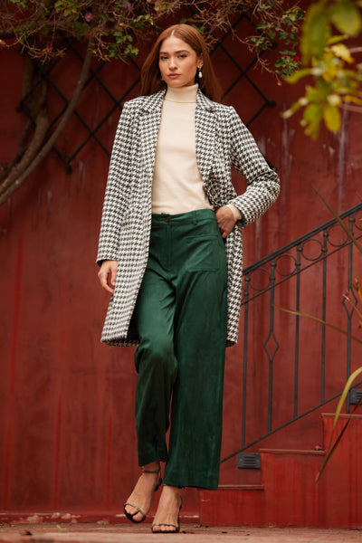 Houndstooth One-Button Coat: Green-Ivory