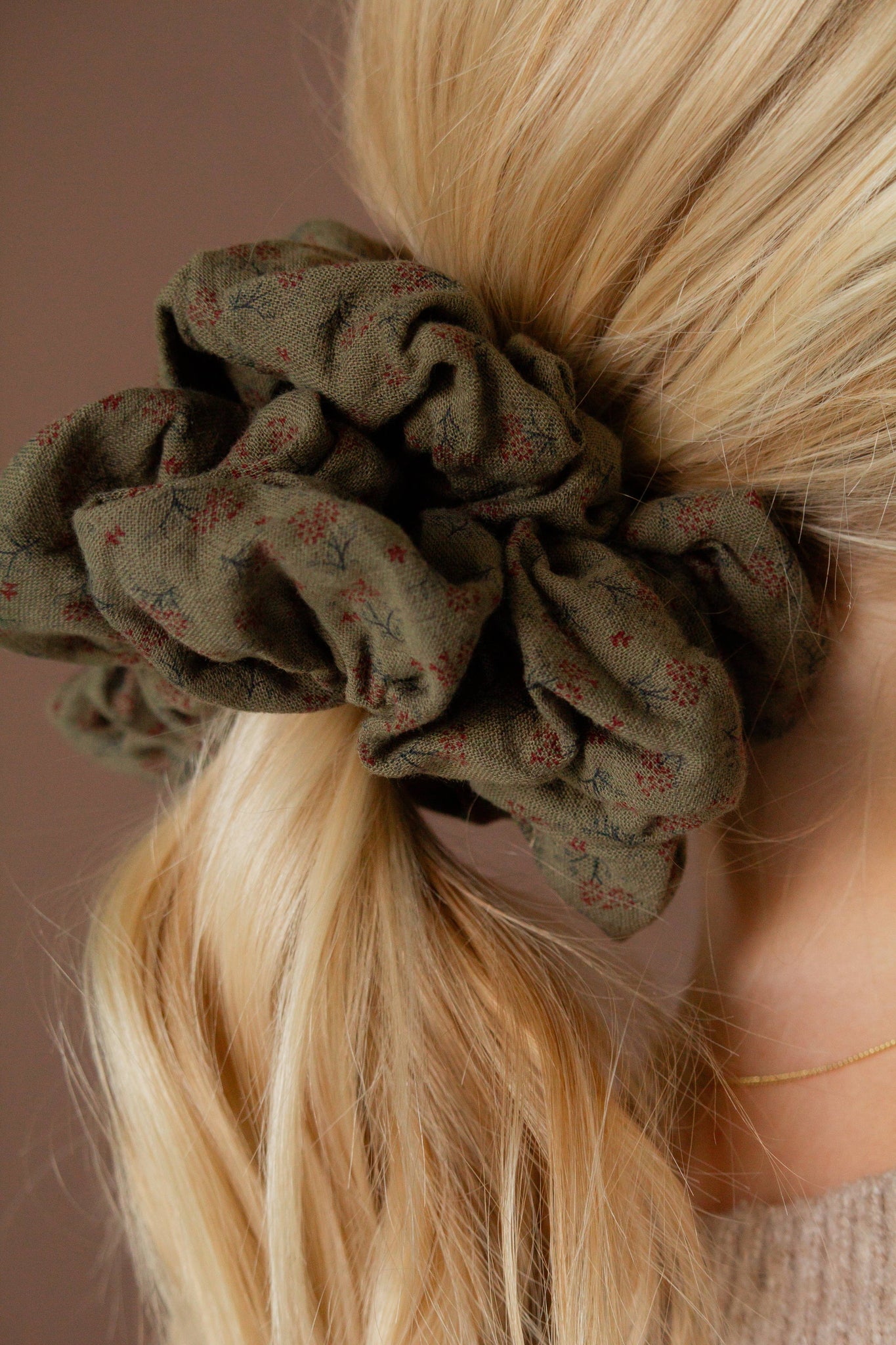 Dark Olive Floral Jumbo Scrunchie - Lulu Bella Boutique