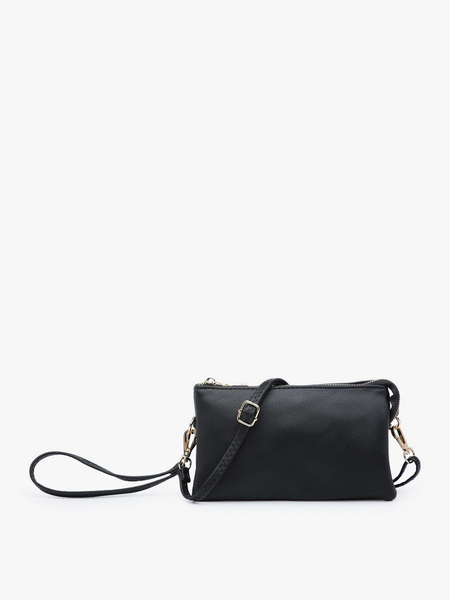 M013 Riley Monogrammable 3 Compartment Crossbody/Wristlet: Midnight Black - Lulu Bella Boutique