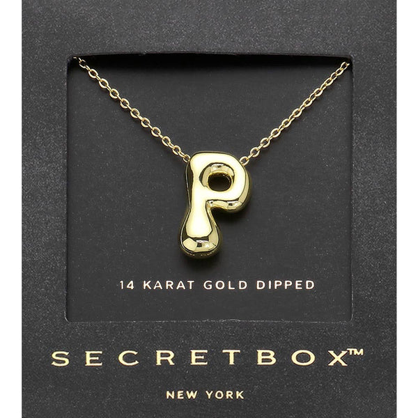 SECRET BOX_ 14K Gold Dipped Bubble Initial Pendant Necklace
: K