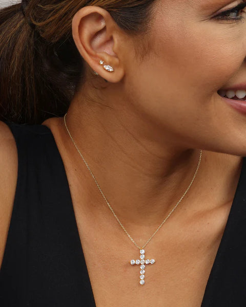 "Oh She Fancy" Cross Pendant Gold|White Diamondettes - Lulu Bella Boutique