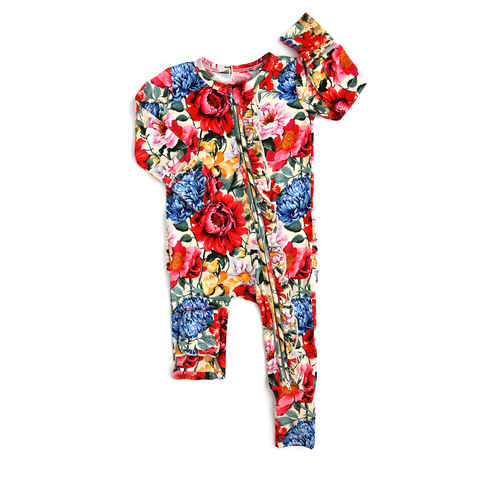 Lottie Floral Ruffle Zip Sleepies Litttle Bamboo Baby Outfit: 0-3m