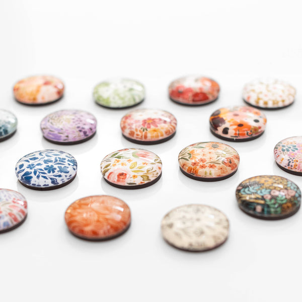 Glass Magnets, Box Set of 8 Floral Magnets: Summer Tones - Lulu Bella Boutique