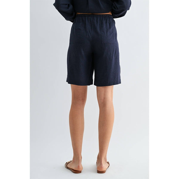 LINEN SHORTS: Navy / S-M-L(2-2-2) - Lulu Bella Boutique
