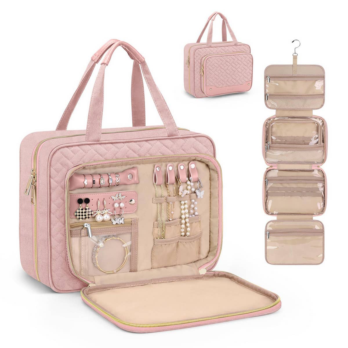 WOMEN HANGING TRAVEL TOILETRY BAG_CWAB2352: Pink / (OS) 1 - Lulu Bella Boutique