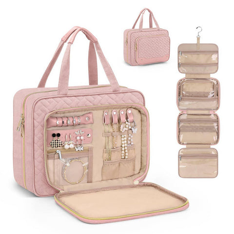 WOMEN HANGING TRAVEL TOILETRY BAG_CWAB2352: Pink / (OS) 1 - Lulu Bella Boutique