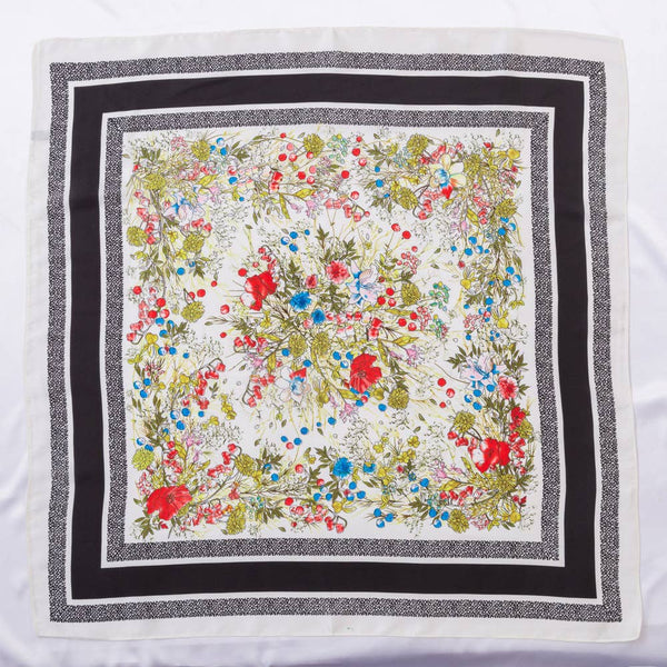 FLOWER SILKY BANDANA SQUARE NECK SCARF, DS 31165: GRY - Lulu Bella Boutique