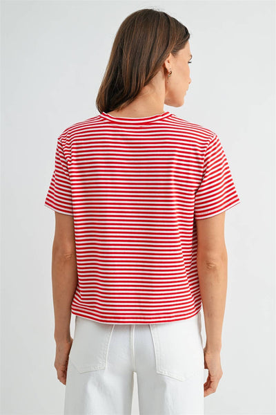 STRIPE SHORT SLEEVE TOP: Red