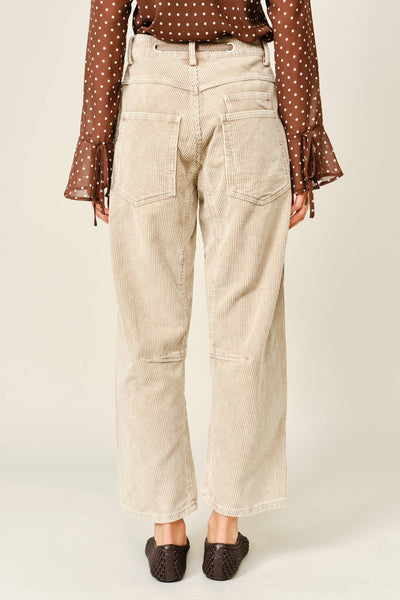 BARREL CORDUROY PANTS WITH EYELET WAIST: DOVE