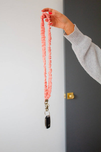 Coral Gingham Lanyard