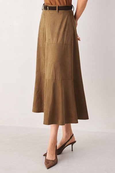 A faux suede midi circle skirt - FK1201: CAMEL / Contemporary / S - Lulu Bella Boutique