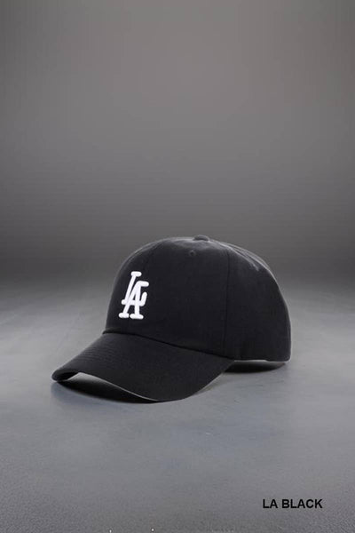 City Logo Embroidered Monogram Baseball Cap: LA BLACK