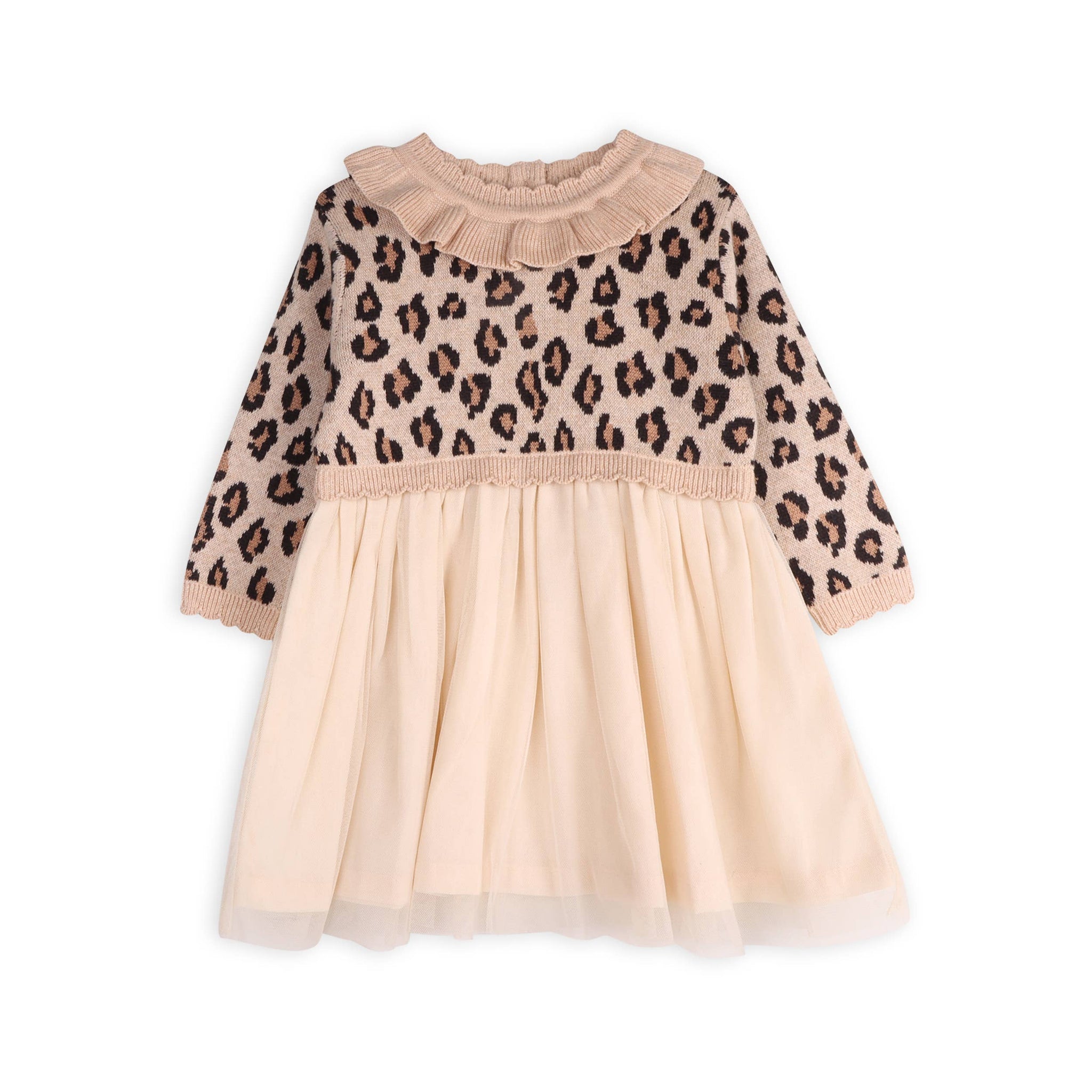 Leopard Jacquard Sweater Knit Baby Tutu Dress (Organic) : Oatmeal Heather / 3-6M