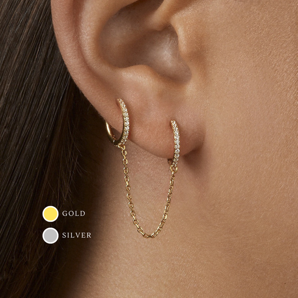 E128 double hoop chain earring, link earring, dangle earring: Silver-single