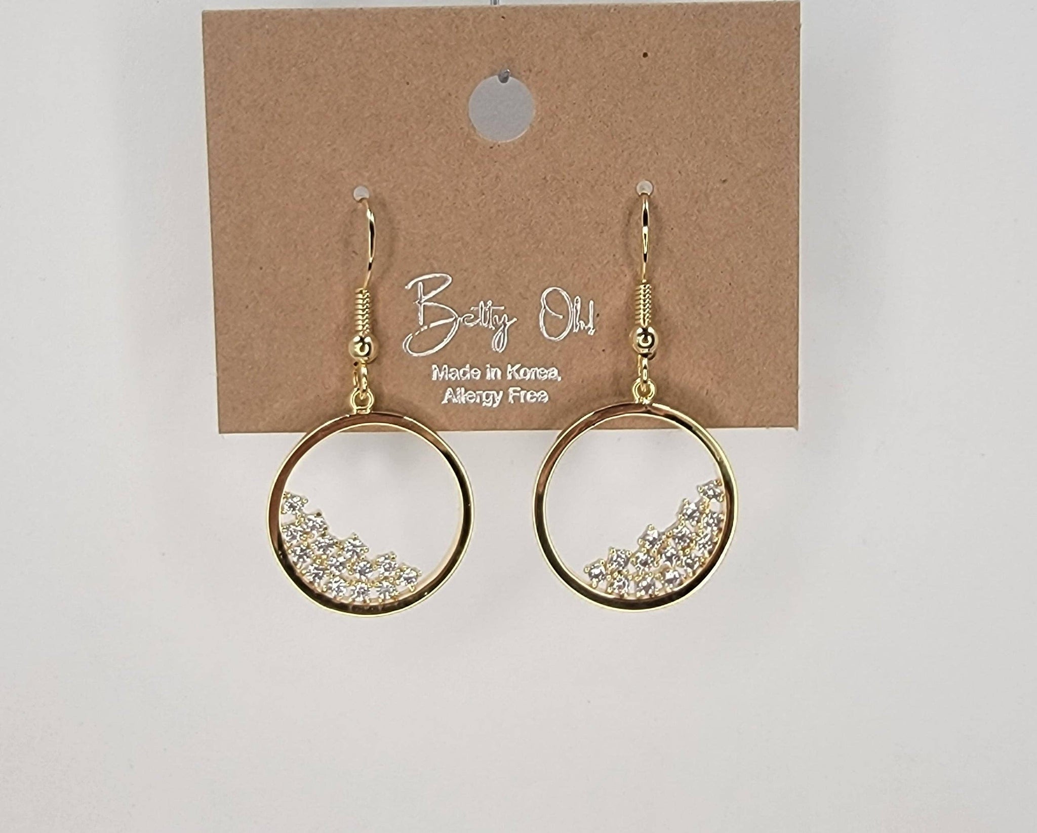 Circle Fill With Stones Hook Earring: Gold