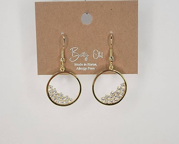 Circle Fill With Stones Hook Earring: Gold