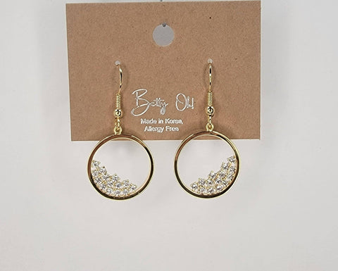 Circle Fill With Stones Hook Earring: Gold