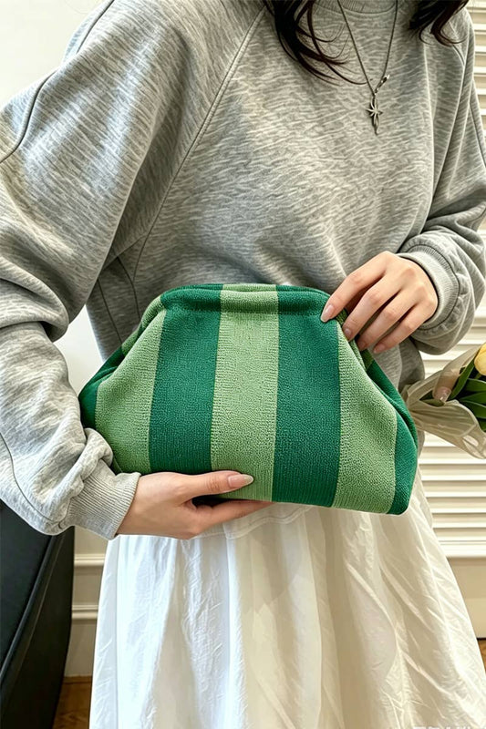 Striped Clasp Clutch Makeup Bag: SAGEGREEN