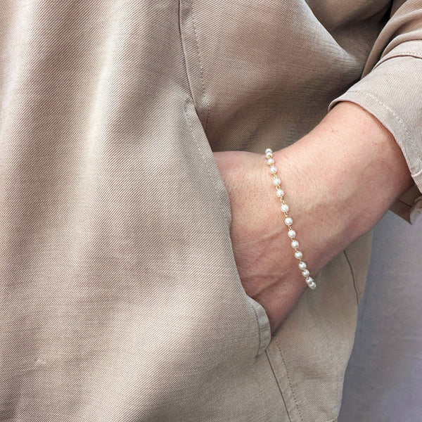 18k Gold Filled 3mm Pearl Bracelet: 7.25 inches - Lulu Bella Boutique