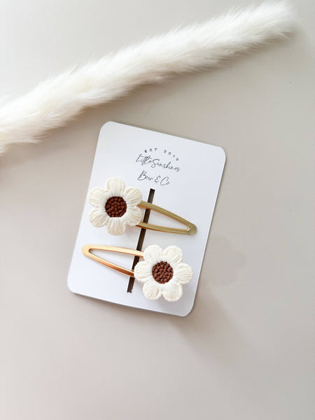Flower Hair Clips- Set of 2 : Yellow - Lulu Bella Boutique