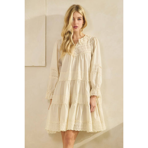 Eyelet Lace Tiered Babydoll Dress - Lulu Bella Boutique
