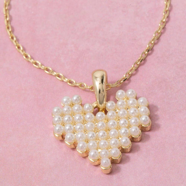 Mini Acrylic Pearls Heart Pendant Necklace: GCM - Lulu Bella Boutique