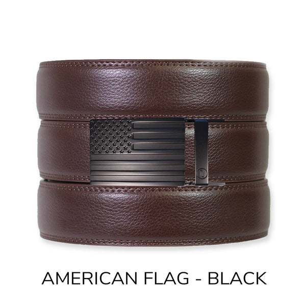 Espresso Leather Rachet Belt & Buckle Set: Gun Metal - Lulu Bella Boutique