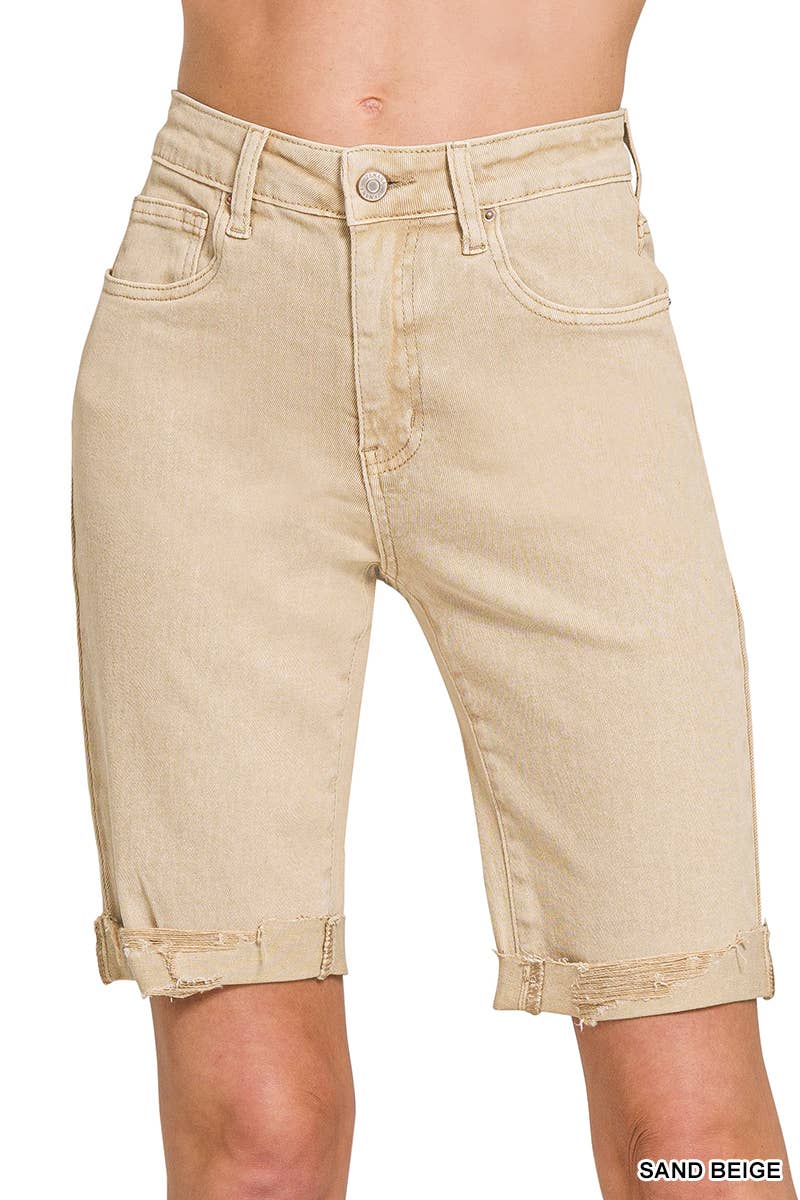 Distressed Bermuda Shorts: SAND BEIGE-175945 / M