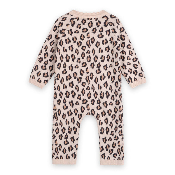 Leopard Jacquard Knit Baby Jumpsuit (Organic Cotton): Oatmeal Heather