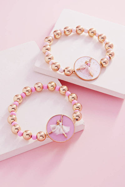 Round Shaped Ballerina Kids Stretch Bracelet: WHT / ONE