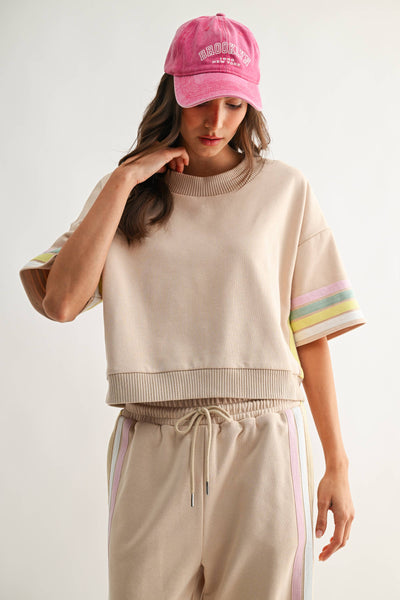 Game Day Pastel Stripe Luxe Lounge Set: IVORY MULTI - Lulu Bella Boutique